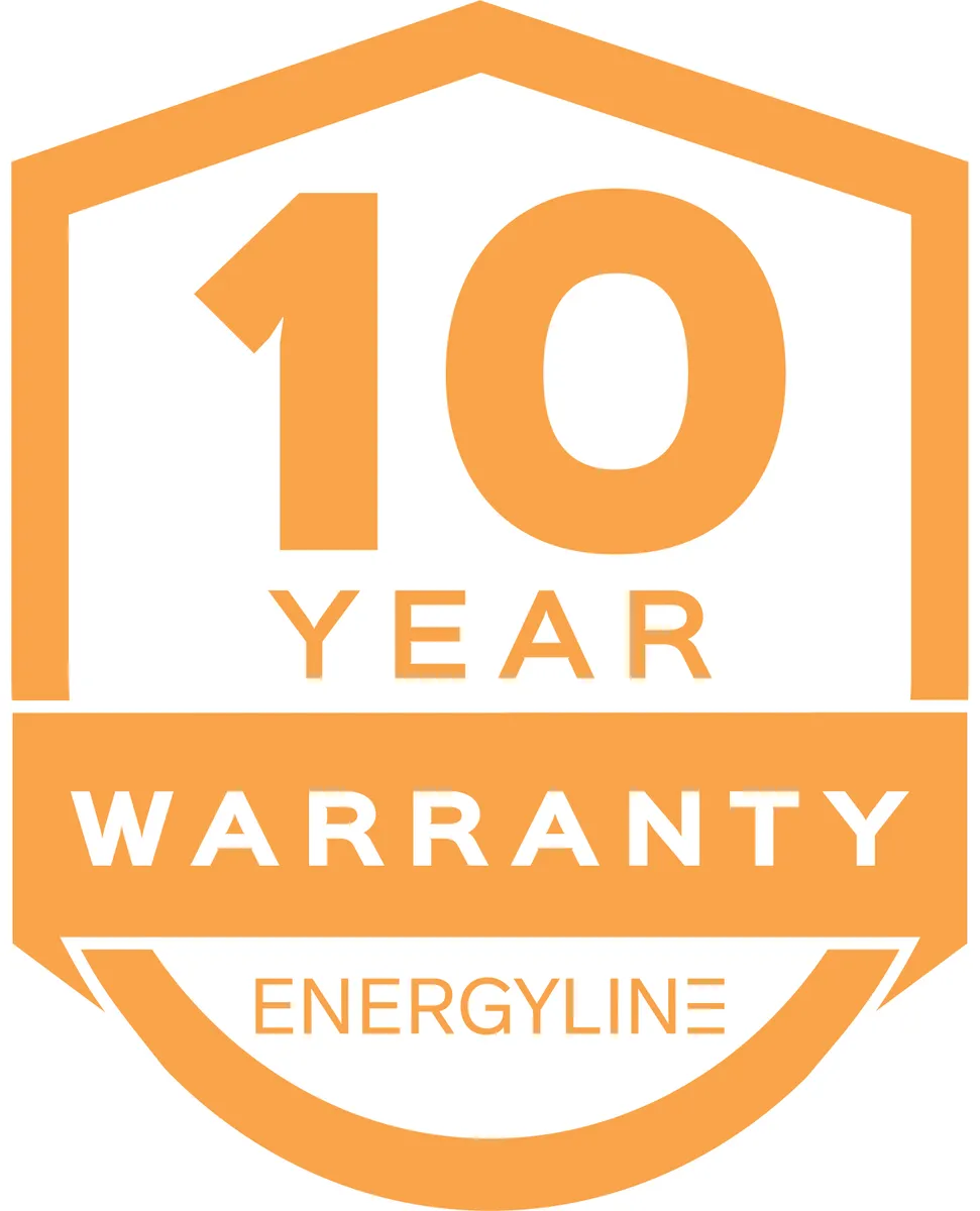 The same 10 year warranty shield in orange, carrying the Energyline mark.